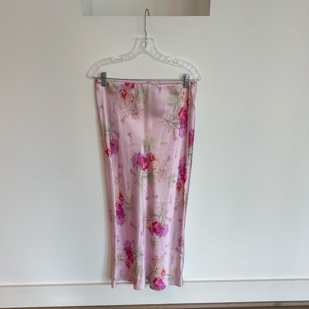 LoveShackFancy Castle Floral Midi Skirt in Pink